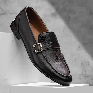 Bespoke  Handcrafted Handmade Hand Dyed Hand Stitched Genuine Brown Pure Leather Single Monk Strap Business Vintage Shoes For Men