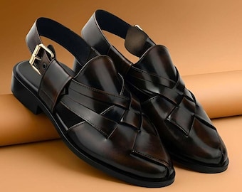 Handmade Leather Peshawari Chappal Sandal: Traditional Kaptan Style