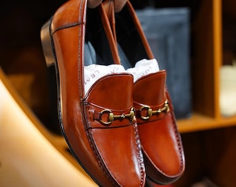 Handmade Brown Leather Horsebit Loafers – Men's Dress Shoes