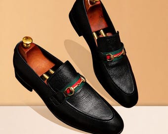 Luxury Handmade Black Leather Horsebit Loafers for Men – Classic Slip On Dress & Formal Shoes