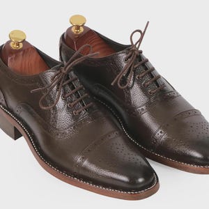 Handmade Men’s Dark Brown Leather Oxford Dress Shoes