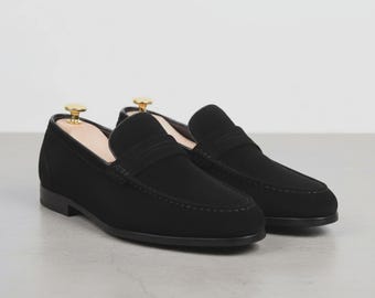 Handmade Black Suede Leather Loafers Mens Luxury Slip On Formal Dress Shoes