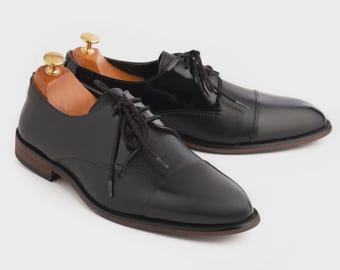 Handmade Black Cap Toe Oxford Shoes Mens Leather Formal Dress Shoes