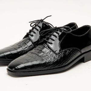 Men’s Handmade Black Alligator Oxford shoes,Men’s crocodile embossed Lace Up shoes