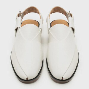 Sandalias Peshawari Chappal de cuero blanco hechas a mano: calzado a medida para hombre imagen 3