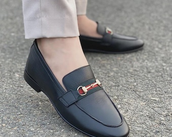 Handmade Black Leather Loafers for Men | Classic Penny Loafers | Formal & Casual Slip-On Dress Shoes