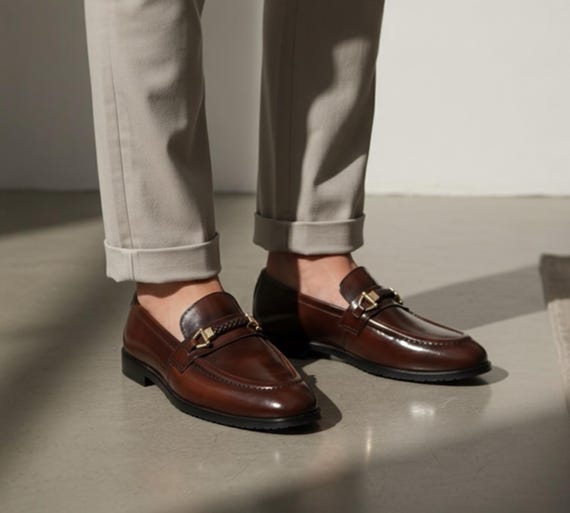 Handmade Brown  Horsebit Loafers | Men's Classic Leather Slip-On Dress Shoes