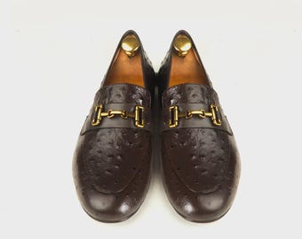 Handmade Ostrich Texture Leather Loafers - Men's Formal Shoes