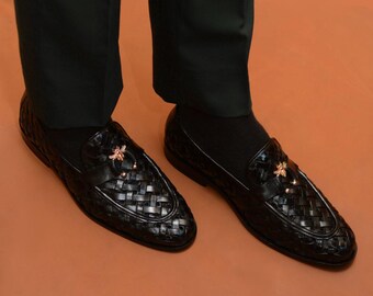 Bruno Magli Shoes Woven Leather Black Brown Italian Mens  display picture 2