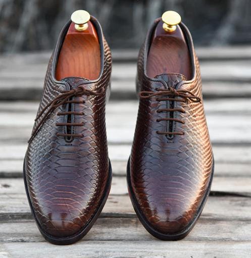 Genuine Python Italian Dress Shoes, wood souls, very comfortable like new Genuine Brown Python Oxford Shoes - Goodyear-welted soles  main image 4