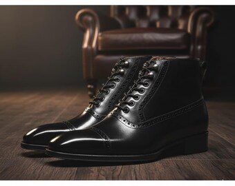 Botines Chelsea de piel negra hechos a mano: botines de punta cuadrada