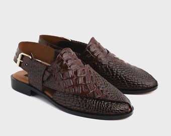 Handgefertigte Leder Peschawori Chappal Sandalen: Ethnische Hochzeitsschuhe