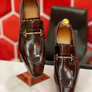 Handmade Brown Leather Horsebit Loafers: Italian Style Slip-On Shoes image 1