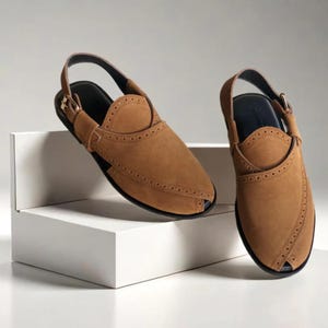 Brown Suede Leather Sandals, Unique Style Handmade Peshawari Chappal, Comfortable Gents Foot Wear, Everyday Wear Sandals, Peshawari Chappal