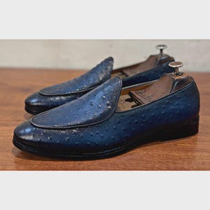 Handmade Blue Ostrich Leather Loafers: Men's Slip-On Shoes image 3