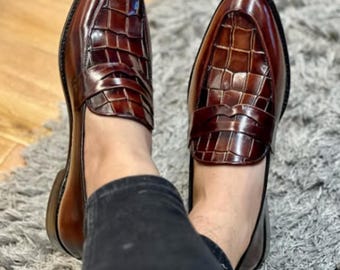 Handgefertigte Braune Leder Penny Loafers: Klassische Herrenschuhe