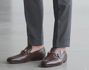 Handmade Brown Leather Loafers: Italian Oxford Wedding Shoes