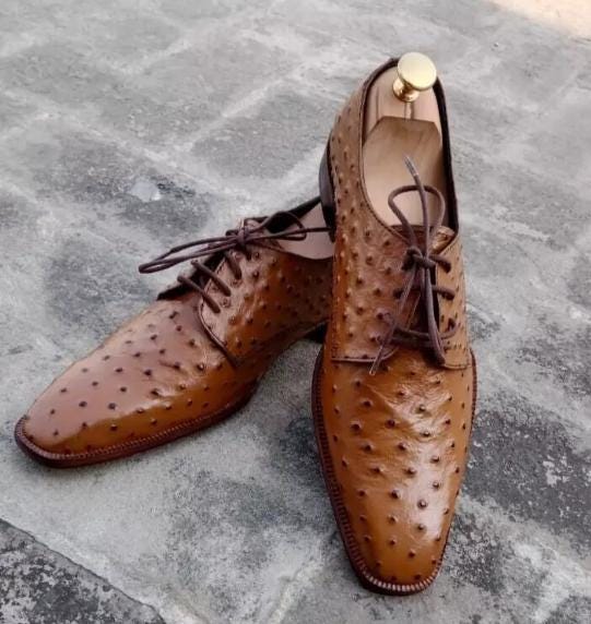 Handmade Brown Ostrich Leather Oxfords: Men display picture 2