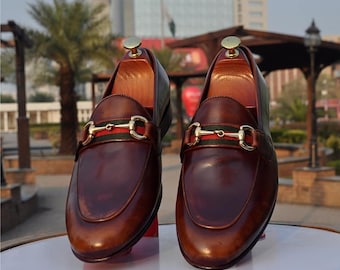 Handmade Leather Loafers: Men's Brown Slip-On Dress Shoes