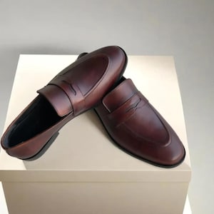 Handmade Men’s Brown Penny Loafer Shoes – Premium Leather, Classic Style | Luxury Formal Footwear | Classic Loafer | Dress Suiting Loafers