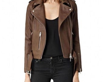 Women's Leather Jacket, Genuine Leather Moto Jacket, Vintage Biker Style, Handmade