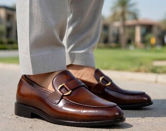 Handmade leather loafers for men | Italian-style dress shoes | Brown slip-on