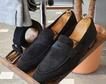 Mocasines de ante hechos a mano: zapatos de vestir sin cordones para hombre