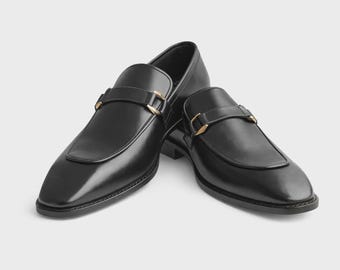 Handgefertigte schwarze Leder-Loafers, Herren-Formelle Schuhe, maßgeschneiderte Schuhe