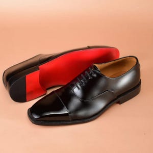 Handmade Black Leather Oxford Brogue: Men's Red Sole Shoes