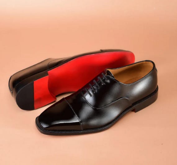 Handmade Black Leather Oxford Brogue: Men's Red Sole Shoes