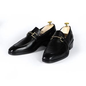 Handmade Black Leather Horsebit Loafers for Men – Classic Slip-On Dress Shoes image 1