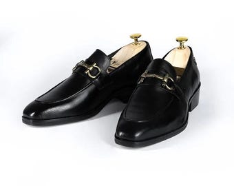 Handgemaakte zwarte leren Horsebit-loafers voor heren – klassieke instappers