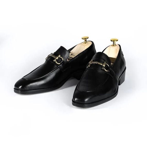 Handmade Black Leather Horsebit Loafers for Men – Classic  Slip-On Dress Shoes