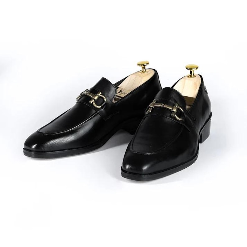 Handmade Black Leather Horsebit Loafers for Men – Classic Slip-On Dress Shoes image 1