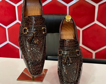 Wehmeiers Men’s Croc-Embossed Tassel Loafers in Dark Brown Men main image 2