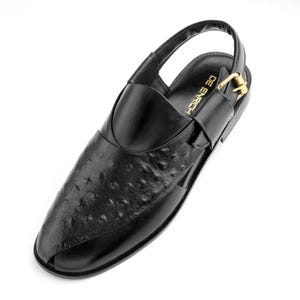 Handmade Leather Peshawari Chappal: Traditional Black Sandal