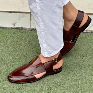 Handmade Peshawari Chappal for Men Genuine Leather Pakistani Sandals Traditional Pashtun Footwear image 1