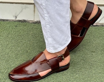 Handmade Peshawari Chappal for Men Genuine Leather Pakistani Sandals Traditional Pashtun Footwear