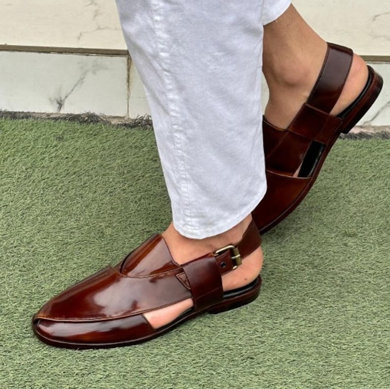 Handmade Peshawari Chappal for Men Genuine Leather Pakistani Sandals Traditional Pashtun Footwear image 1
