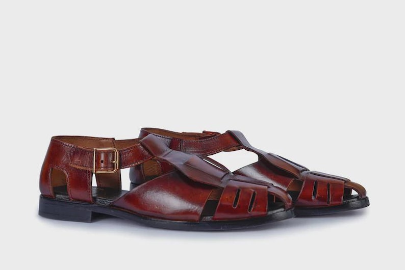 Handgefertigte Braune Leder Peschawori Chappal: Klassische Herren Sandalen Bild 4