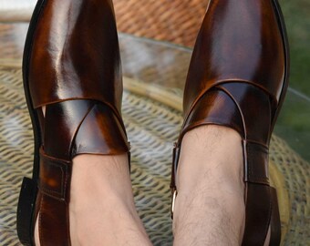 Handmade Brown Leather Peshawari Chappal Sandals: Men's Bespoke Footwear