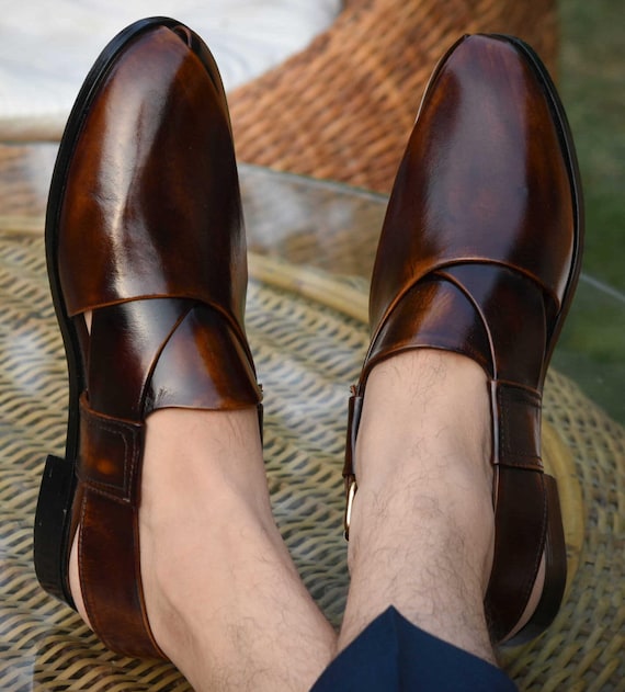 Handmade Brown Leather Peshawari Chappal Sandals: Men's Bespoke Footwear