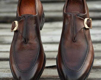 Zapatos de hebilla de cuero marrón hechos a mano: calzado de hombre a medida