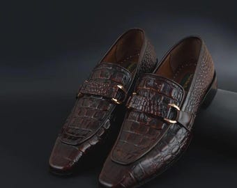 Men's Black Leather Loafers – Alligator Embossed Moccasins, Bespoke Footwear