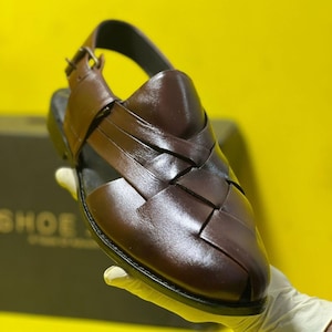 Handmade Brown Leather shoe Peshawari Chappal traditional chappal shoes Summer walks Gift for him summer shoes