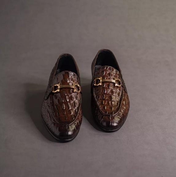 Handmade Genuine Leather Alligator Textured Brown Color Slip  display picture 3