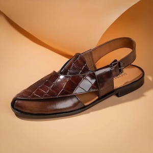 Brown Leather Sandals, Handmade Peshawari Chappal, Traditional Leather Brown Sandals For Men, Comfortable and Stylish Gents Shoes, Foot Wear