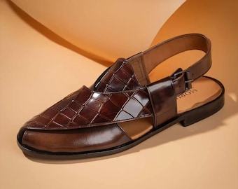Brown Leather Sandals, Handmade Peshawari Chappal, Traditional Leather Brown Sandals For Men, Comfortable and Stylish Gents Shoes, Foot Wear