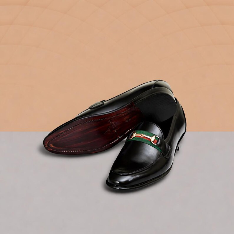 Handmade Black Leather Horsebit Loafers, Italian Style Men's Dress Shoes image 3