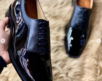 Men ceremony shoes. Handmade using patten leather with leather insole. Leather shoes man, leather make, patent leather, foot cover  main image 3